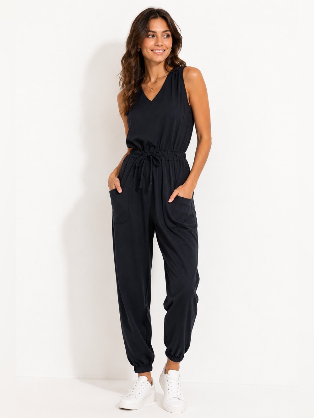 Albion One Piece Jogger Romper Black Cross Back Petite Medium Petite Inseam 24”